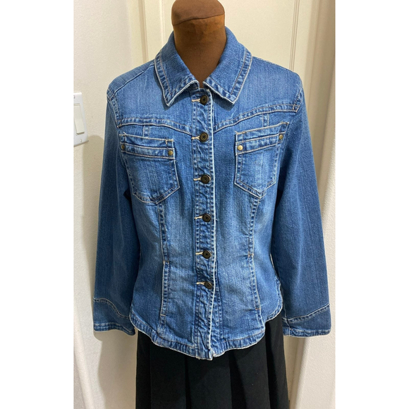 WOMEN'S DENIM JEAN JACKET BY LAL LIVE A LITTLE DISTRESSED SIZE LARGE - Picture 2 of 8